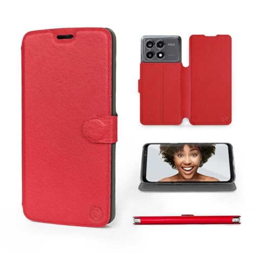 MOBIWEAR | Echt Lederhülle | Kompatibel mit Xiaomi Poco X6 Pro, Made in EU handyhülle, Slim Leather Case, Premium Flip Schutzhülle, Transparent TPU Silicon, Book Style, Tasche - Red Leather MOBIWEAR | Echt Lederhülle | Kompatibel mit Xiaomi Poco X6 Pro, Made in EU handyhülle, Slim Leather Case, Premium Flip Schutzhülle, Transparent TPU Silicon, Book Style, Tasche - Red Leather von MOBIWEAR