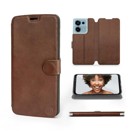MOBIWEAR | Echt Lederhülle | Kompatibel mit Xiaomi Redmi Note 13 Pro 4G, Made in EU handyhülle, Slim Leather Case, Premium Flip Schutzhülle, Transparent TPU Silicon, Book Style, Tasche - Brown Leather von MOBIWEAR
