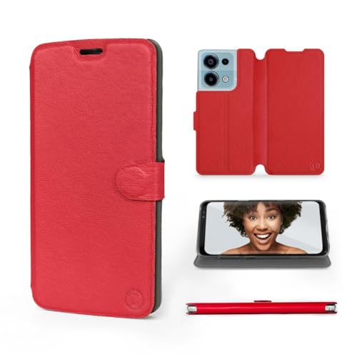 MOBIWEAR | Echt Lederhülle | Kompatibel mit Xiaomi Redmi Note 13 Pro 4G, Made in EU handyhülle, Slim Leather Case, Premium Flip Schutzhülle, Transparent TPU Silicon, Book Style, Tasche - Red Leather von MOBIWEAR