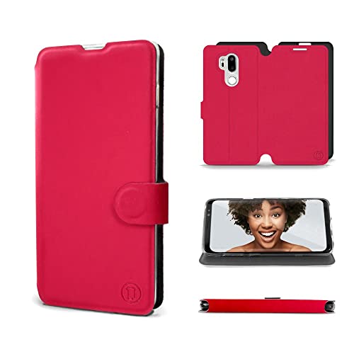 MOBIWEAR | Soft Touch CASE | Kompatibel mit LG G7 ThinQ [Made in EU handyhülle] [Premium Schutzhülle] [Transparent TPU Silicon] [Book Style Hülle] [Tasche] - Feuerrot mit schwarzem Mitte von MOBIWEAR