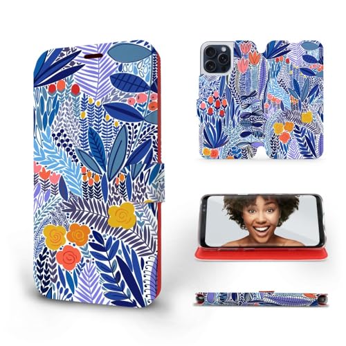 MOBIWEAR | Slim FLIP Case | Kompatibel mit Apple iPhone 15 Pro Max, Made in EU handyhülle, Premium Schutzhülle, Transparent TPU Silicon, Book Style Hülle, Tasche - Tropische Pflanzen von MOBIWEAR