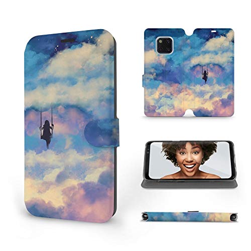 MOBIWEAR | Slim FLIP Case | Kompatibel mit Huawei Mate 20 Pro, Made in EU handyhülle, Premium Schutzhülle, Transparent TPU Silicon, Book Style Hülle, Tasche - Schaukel in den Wolken von MOBIWEAR