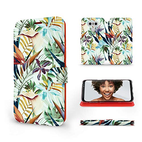 MOBIWEAR | Slim FLIP Case | Kompatibel mit LG G6, Made in EU handyhülle, Premium Schutzhülle, Transparent TPU Silicon, Book Style Hülle, Tasche - Tropische Blumen von MOBIWEAR