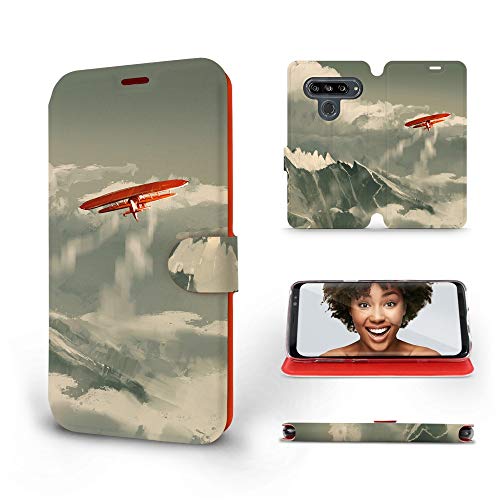 MOBIWEAR | Slim FLIP Case | Kompatibel mit LG G8s ThinQ, Made in EU handyhülle, Premium Schutzhülle, Transparent TPU Silicon, Book Style Hülle, Tasche - Flugzeug in den Bergen von MOBIWEAR