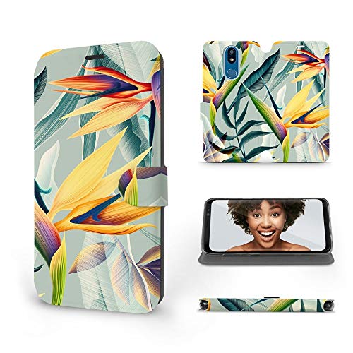 MOBIWEAR | Slim FLIP Case | Kompatibel mit LG K40, Made in EU handyhülle, Premium Schutzhülle, Transparent TPU Silicon, Book Style Hülle, Tasche - Bananenblume von MOBIWEAR