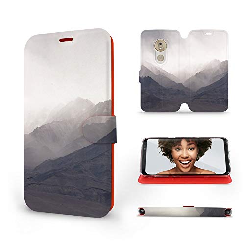 MOBIWEAR | Slim FLIP Case | Kompatibel mit Motorola Moto G7 Play, Made in EU handyhülle, Premium Schutzhülle, Transparent TPU Silicon, Book Style Hülle, Tasche - Berge Im Nebel von MOBIWEAR