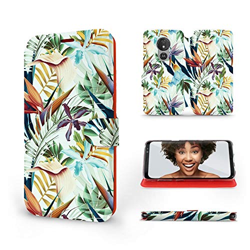 MOBIWEAR | Slim FLIP Case | Kompatibel mit Motorola Moto G7 Power, Made in EU handyhülle, Premium Schutzhülle, Transparent TPU Silicon, Book Style Hülle, Tasche - Tropische Blumen von MOBIWEAR