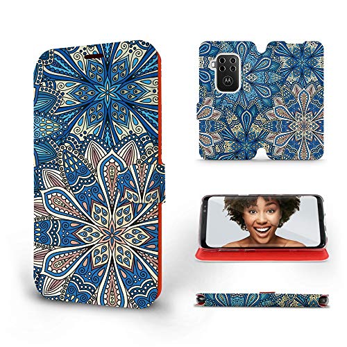 MOBIWEAR | Slim FLIP Case | Kompatibel mit Motorola One Zoom, Made in EU handyhülle, Premium Schutzhülle, Transparent TPU Silicon, Book Style Hülle, Tasche - Blaue Abstraktion von MOBIWEAR