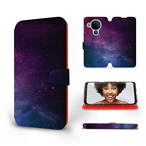 MOBIWEAR | Slim FLIP Case | Kompatibel mit Nokia 5.4, Made in EU handyhülle, Premium Schutzhülle, Transparent TPU Silicon, Book Style Hülle, Tasche - Sterne am Himmel von MOBIWEAR