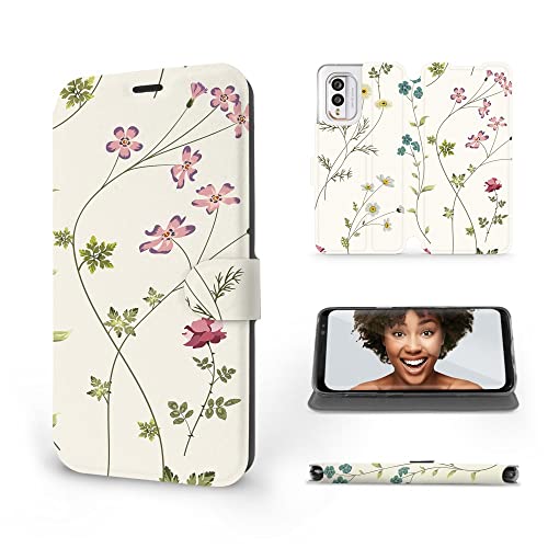 MOBIWEAR | Slim FLIP Case | Kompatibel mit Nokia X30 5G, Made in EU handyhülle, Premium Schutzhülle, Transparent TPU Silicon, Book Style Hülle, Tasche - Feldblumen von MOBIWEAR