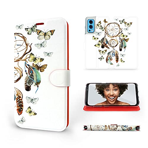 MOBIWEAR | Slim FLIP Case | Kompatibel mit OnePlus Nord 2 5G, Made in EU handyhülle, Premium Schutzhülle, Transparent TPU Silicon, Book Style Hülle, Tasche - Schmetterlinge und Traumfänger von MOBIWEAR