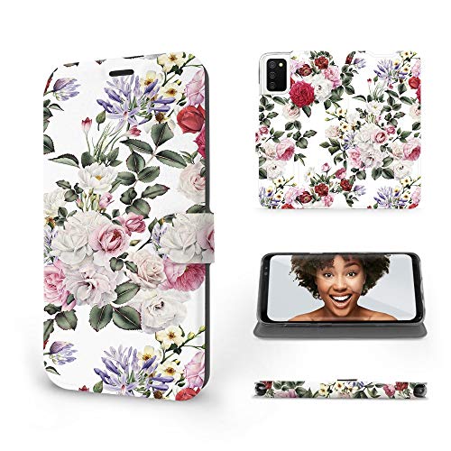 MOBIWEAR | Slim FLIP Case | Kompatibel mit Samsung Galaxy A03S, Made in EU handyhülle, Premium Schutzhülle, Transparent TPU Silicon, Book Style Hülle, Tasche - Leichter Blumenstrauß von MOBIWEAR