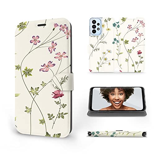 MOBIWEAR | Slim FLIP Case | Kompatibel mit Samsung Galaxy A23, Made in EU handyhülle, Premium Schutzhülle, Transparent TPU Silicon, Book Style Hülle, Tasche - Feldblumen von MOBIWEAR