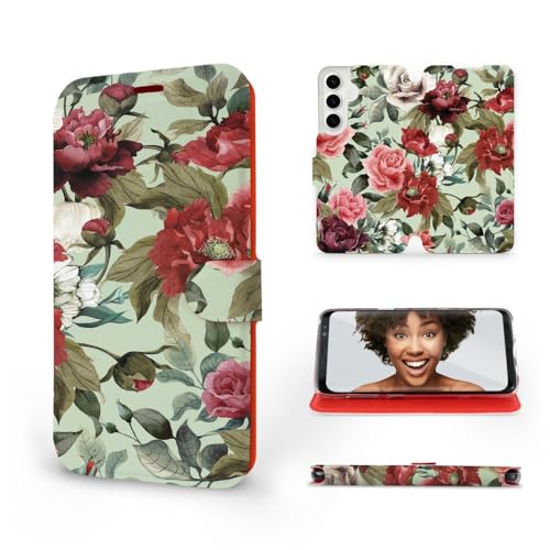 MOBIWEAR | Slim FLIP Case | Kompatibel mit Samsung Galaxy A25 5G, Made in EU handyhülle, Premium Schutzhülle, Transparent TPU Silicon, Book Style Hülle, Tasche - Blumen von MOBIWEAR