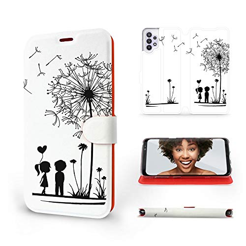MOBIWEAR | Slim FLIP Case | Kompatibel mit Samsung Galaxy A32 5G, Made in EU handyhülle, Premium Schutzhülle, Transparent TPU Silicon, Book Style Hülle, Tasche - Pusteblume von MOBIWEAR
