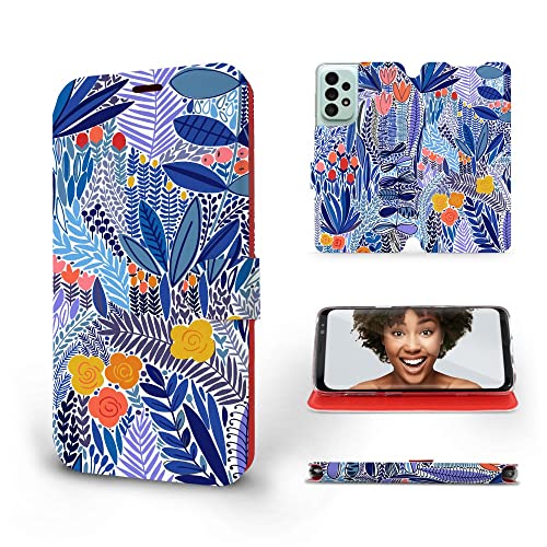 MOBIWEAR | Slim FLIP Case | Kompatibel mit Samsung Galaxy A33 5G, Made in EU handyhülle, Premium Schutzhülle, Transparent TPU Silicon, Book Style Hülle, Tasche - Tropische Pflanzen von MOBIWEAR