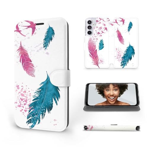 MOBIWEAR | Slim FLIP Case | Kompatibel mit Samsung Galaxy A55 5G, Made in EU handyhülle, Premium Schutzhülle, Transparent TPU Silicon, Book Style Hülle, Tasche - Federn und Vögel von MOBIWEAR