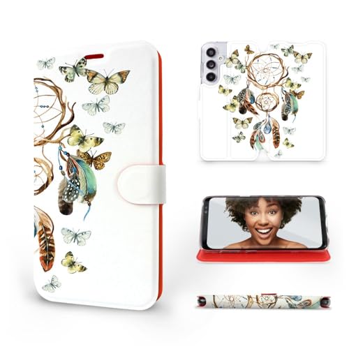 MOBIWEAR | Slim FLIP Case | Kompatibel mit Samsung Galaxy A55 5G, Made in EU handyhülle, Premium Schutzhülle, Transparent TPU Silicon, Book Style Hülle, Tasche - Schmetterlinge und Traumfänger von MOBIWEAR