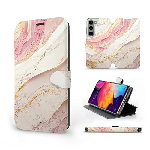 MOBIWEAR | Slim FLIP Case | Kompatibel mit Samsung Galaxy S23, Made in EU handyhülle, Premium Schutzhülle, Transparent TPU Silicon, Book Style Hülle, Tasche - Rosa Marmor von MOBIWEAR