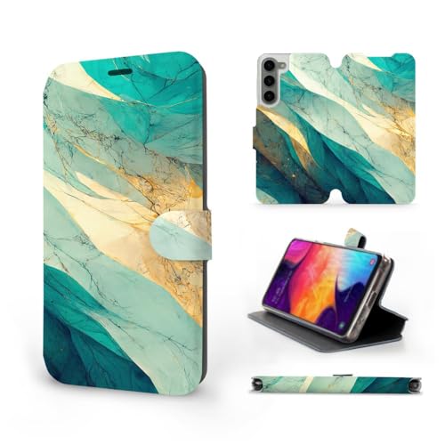 MOBIWEAR | Slim FLIP Case | Kompatibel mit Samsung Galaxy S23 Plus, Made in EU handyhülle, Premium Schutzhülle, Transparent TPU Silicon, Book Style Hülle, Tasche - Grün Marmor von MOBIWEAR