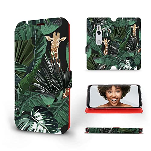 MOBIWEAR | Slim FLIP Case | Kompatibel mit Sony Xperia XZ3, Made in EU handyhülle, Premium Schutzhülle, Transparent TPU Silicon, Book Style Hülle, Tasche - Palmen und Giraffen von MOBIWEAR