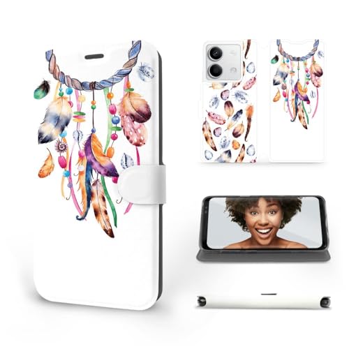 MOBIWEAR | Slim FLIP Case | Kompatibel mit Xiaomi Redmi Note 13 5G, Made in EU handyhülle, Premium Schutzhülle, Transparent TPU Silicon, Book Style Hülle, Tasche - Bunter Traumfänger von MOBIWEAR
