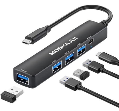 USB C Hub 3.0 5-Port, USB C Multiple Hub Data Splitter Extender mit USB-C Power/Data Port, mit Kontrollleuchten, für Laptop, PC, PS4/5, Xbox, Tastatur, Maus Windows, Linux und mehr von MOBKAJUI