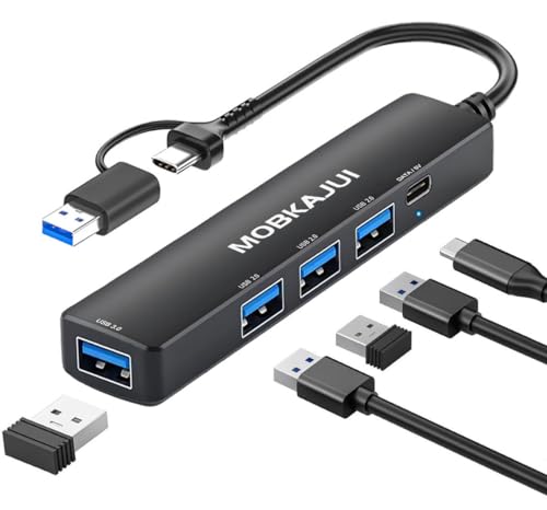 USB C Hub USB 3.0 Hub 5 Port, USB Multiple Hub Data Splitter Extender, mit 4 x USB 3.0 Port, 1 x USB C 5V/Date Port, für MacBook Pro Air, Foriphone 15 Pro, Laptop, PC, Surface Pro, PS4/5, Tastatur von MOBKAJUI