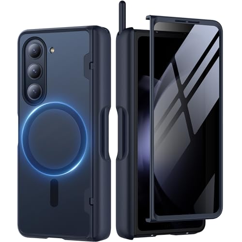 MOBOSI für Z Fold 5 Hülle mit Schutzfolie gegen Peeping auf der Vorderseite Kompatibel mit Magsafe,Galaxy Z Fold 5 Gehäuse mit Vorderseite Displayschutzfolie mit S Stifthalter, Schwarz von MOBOSI