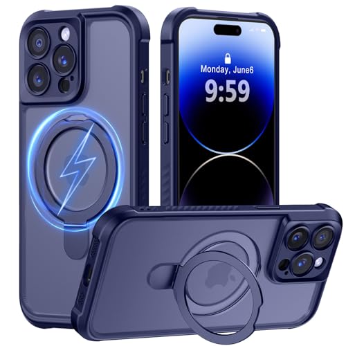 MOCCA Schutzhülle für iPhone 14 Pro, mit magnetischem, unsichtbarem Ständer, vollständiger Kameraschutz, kompatibel mit Magsafe, stoßfest, durchscheinend, matt, 15,5 cm, Dunkelblau MOCCA Schutzhülle für iPhone 14 Pro, mit magnetischem, unsichtbarem Ständer, vollständiger Kameraschutz, kompatibel mit Magsafe, stoßfest, durchscheinend, matt, 15,5 cm, Dunkelblau von MOCCA