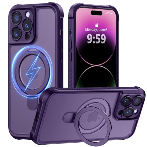 MOCCA Schutzhülle für iPhone 14 Pro, mit magnetischem, unsichtbarem Ständer, vollständiger Kameraschutz, kompatibel mit Magsafe, stoßfest, durchscheinend, matt, 15,5 cm, Dunkelviolett MOCCA Schutzhülle für iPhone 14 Pro, mit magnetischem, unsichtbarem Ständer, vollständiger Kameraschutz, kompatibel mit Magsafe, stoßfest, durchscheinend, matt, 15,5 cm, Dunkelviolett von MOCCA
