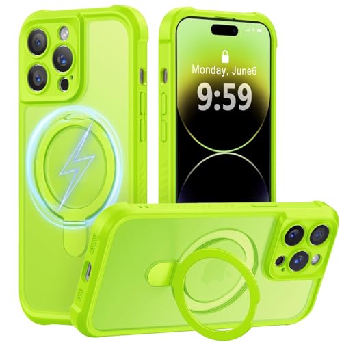 MOCCA Schutzhülle für iPhone 14 Pro, mit magnetischem, unsichtbarem Ständer, vollständiger Kameraschutz, kompatibel mit Magsafe, stoßfest, durchscheinend, matt, 15,5 cm (6,1 Zoll), fluoreszierendes von MOCCA