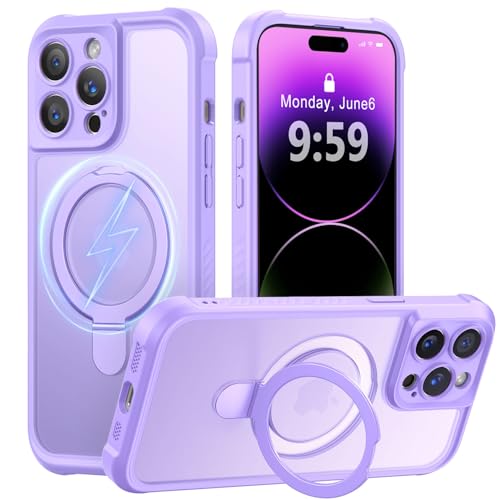 MOCCA Schutzhülle für iPhone 14 Pro, mit magnetischem, unsichtbarem Ständer, vollständiger Kameraschutz, kompatibel mit Magsafe, stoßfest, durchscheinend, matt, 15,5 cm (6,1 Zoll), Hellviolett von MOCCA