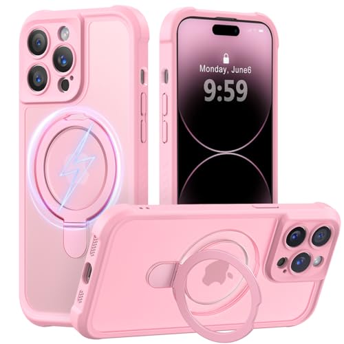 MOCCA Schutzhülle für iPhone 14 Pro, mit magnetischem, unsichtbarem Ständer, vollständiger Kameraschutz, kompatibel mit Magsafe, stoßfest, durchscheinend, matt, 15,5 cm (6,1 Zoll), Rosa von MOCCA