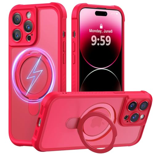 MOCCA Schutzhülle für iPhone 14 Pro, mit magnetischem, unsichtbarem Ständer, vollständiger Kameraschutz, kompatibel mit Magsafe, stoßfest, durchscheinend, matt, 15,5 cm (6,1 Zoll), Rot von MOCCA