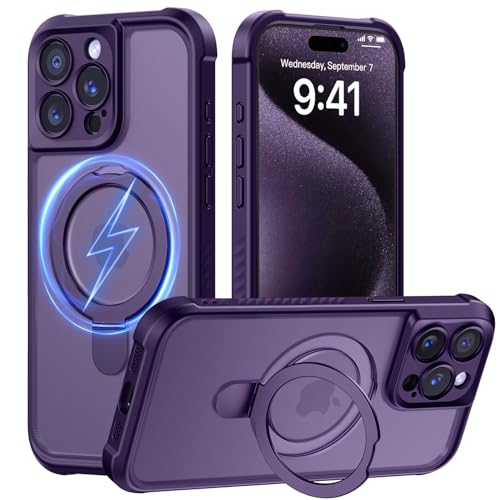 MOCCA Schutzhülle für iPhone 15 Pro, mit magnetischem, unsichtbarem Ständer, vollständiger Kameraschutz, kompatibel mit Magsafe, stoßfest, durchscheinend, matt, 15,5 cm, Dunkelviolett MOCCA Schutzhülle für iPhone 15 Pro, mit magnetischem, unsichtbarem Ständer, vollständiger Kameraschutz, kompatibel mit Magsafe, stoßfest, durchscheinend, matt, 15,5 cm, Dunkelviolett von MOCCA