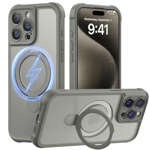 MOCCA Schutzhülle für iPhone 15 Pro, mit magnetischem, unsichtbarem Ständer, vollständiger Kameraschutz, kompatibel mit Magsafe, stoßfest, durchscheinend, matt, 15,5 cm, Titangrau MOCCA Schutzhülle für iPhone 15 Pro, mit magnetischem, unsichtbarem Ständer, vollständiger Kameraschutz, kompatibel mit Magsafe, stoßfest, durchscheinend, matt, 15,5 cm, Titangrau von MOCCA