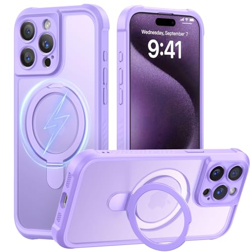 MOCCA Schutzhülle für iPhone 15 Pro, mit magnetischem, unsichtbarem Ständer, vollständiger Kameraschutz, kompatibel mit Magsafe, stoßfest, durchscheinend, matt, 15,5 cm (6,1 Zoll), Hellviolett von MOCCA