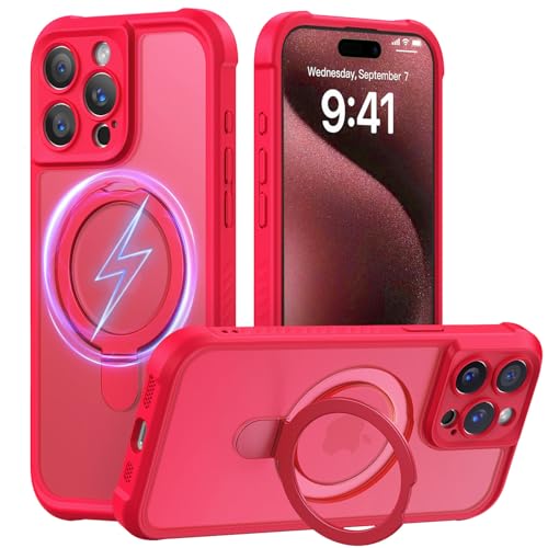 MOCCA Schutzhülle für iPhone 15 Pro, mit magnetischem, unsichtbarem Ständer, vollständiger Kameraschutz, kompatibel mit Magsafe, stoßfest, durchscheinend, matt, 15,5 cm (6,1 Zoll), Rot von MOCCA