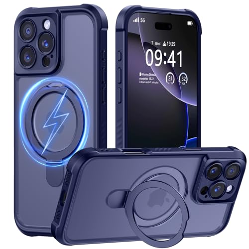 MOCCA Schutzhülle für iPhone 16 Pro Max, mit magnetischem, unsichtbarem Ständer, vollständiger Kameraschutz, kompatibel mit Magsafe, stoßfest, durchscheinend, matt, 17,5 cm, Dunkelblau MOCCA Schutzhülle für iPhone 16 Pro Max, mit magnetischem, unsichtbarem Ständer, vollständiger Kameraschutz, kompatibel mit Magsafe, stoßfest, durchscheinend, matt, 17,5 cm, Dunkelblau von MOCCA