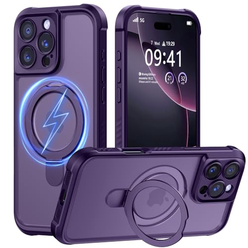 MOCCA Schutzhülle für iPhone 16 Pro Max, mit magnetischem, unsichtbarem Ständer, vollständiger Kameraschutz, kompatibel mit Magsafe, stoßfest, durchscheinend, matt, 17,5 cm, Dunkelviolett MOCCA Schutzhülle für iPhone 16 Pro Max, mit magnetischem, unsichtbarem Ständer, vollständiger Kameraschutz, kompatibel mit Magsafe, stoßfest, durchscheinend, matt, 17,5 cm, Dunkelviolett von MOCCA