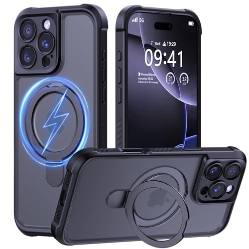 MOCCA Schutzhülle für iPhone 16 Pro Max, mit magnetischem, unsichtbarem Ständer, vollständiger Kameraschutz, kompatibel mit Magsafe, stoßfest, durchscheinend, matt, 17,5 cm, Schwarz MOCCA Schutzhülle für iPhone 16 Pro Max, mit magnetischem, unsichtbarem Ständer, vollständiger Kameraschutz, kompatibel mit Magsafe, stoßfest, durchscheinend, matt, 17,5 cm, Schwarz von MOCCA
