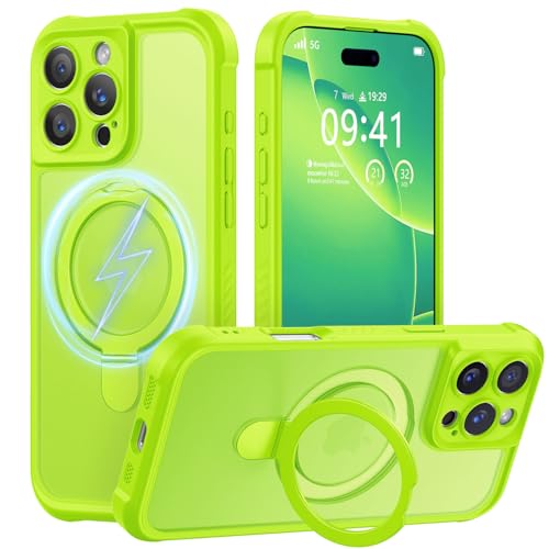 MOCCA Schutzhülle für iPhone 16 Pro Max, mit magnetischem, unsichtbarem Ständer, vollständiger Kameraschutz, kompatibel mit Magsafe, stoßfest, durchscheinend, matt, 17,5 cm, fluoreszierendes Grün MOCCA Schutzhülle für iPhone 16 Pro Max, mit magnetischem, unsichtbarem Ständer, vollständiger Kameraschutz, kompatibel mit Magsafe, stoßfest, durchscheinend, matt, 17,5 cm, fluoreszierendes Grün von MOCCA