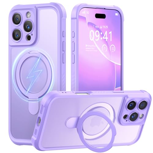 MOCCA Schutzhülle für iPhone 16 Pro Max, mit magnetischem, unsichtbarem Ständer, vollständiger Kameraschutz, kompatibel mit Magsafe, stoßfest, durchscheinend, matt, 17,5 cm (6,9 Zoll), Hellviolett von MOCCA