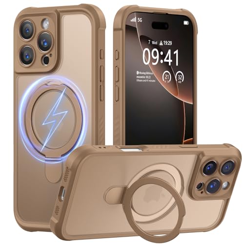 MOCCA Schutzhülle für iPhone 16 Pro Max, mit magnetischem, unsichtbarem Ständer, vollständiger Kameraschutz, kompatibel mit Magsafe, stoßfest, durchscheinend, matt, 17,5 cm (6,9 Zoll), Braun von MOCCA