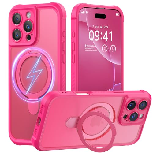 MOCCA Schutzhülle für iPhone 16 Pro Max, mit magnetischem, unsichtbarem Ständer, vollständiger Kameraschutz, kompatibel mit Magsafe, stoßfest, durchscheinend, matt, 17,5 cm (6,9 Zoll), Hot Pink von MOCCA
