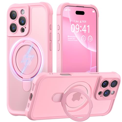 MOCCA Schutzhülle für iPhone 16 Pro Max, mit magnetischem, unsichtbarem Ständer, vollständiger Kameraschutz, kompatibel mit Magsafe, stoßfest, durchscheinend, matt, 17,5 cm (6,9 Zoll), Rosa von MOCCA