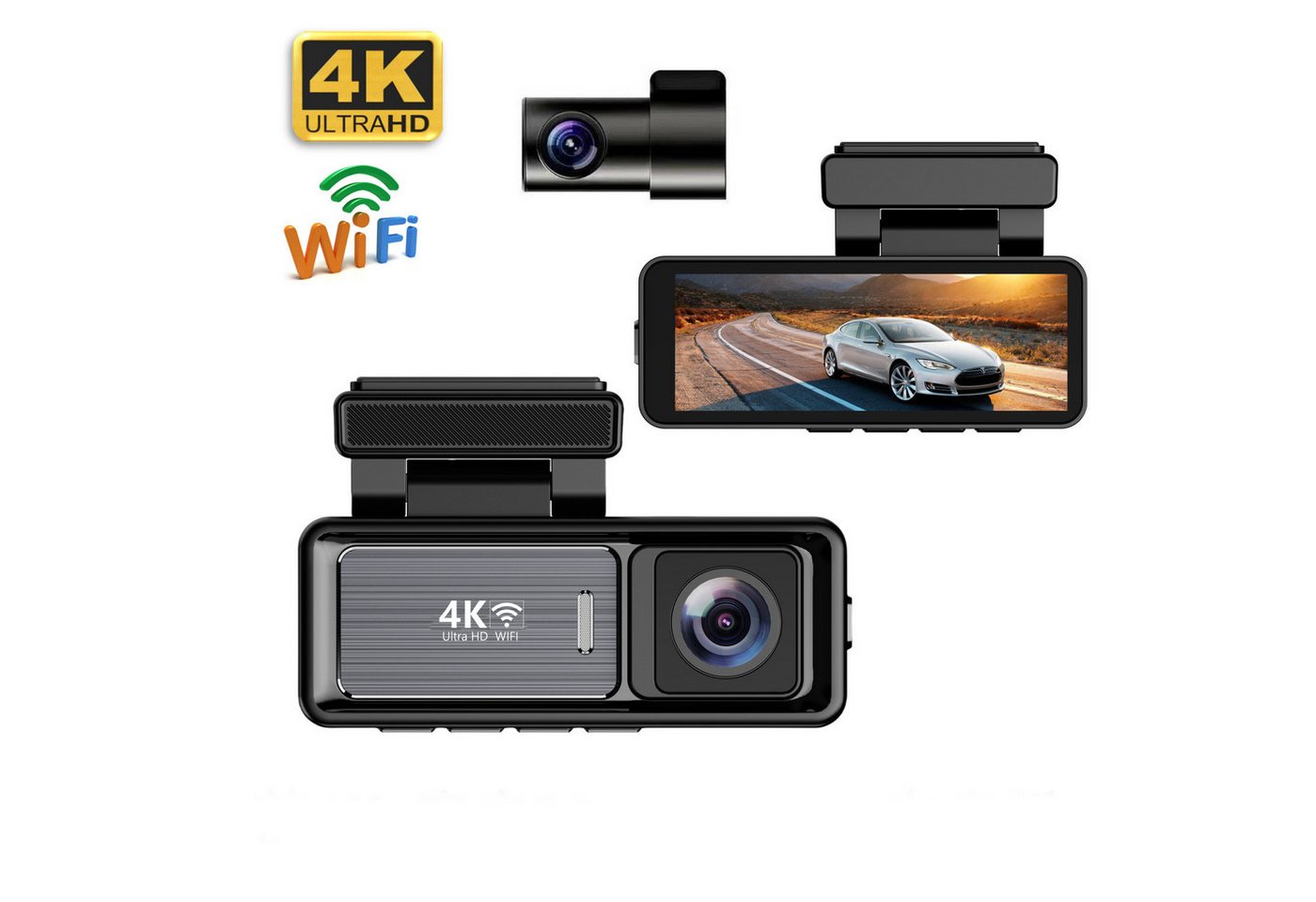 MODFU Auto Bildsensor Dual Kamera Parküberwachung Dashcam (4K + 1080P, WLAN (Wi-Fi), Dual Auto Kamera G-Sensor Loop-Aufnahme APP Steuerung, 3,2 Zoll LCD Anzeige 170°Weitwinkel WDR) von MODFU