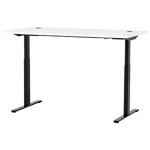 MÖBELPARTNER 2000 elektrisch höhenverstellbarer Schreibtisch kreideweiß rechteckig, T-Fuß-Gestell schwarz 160,0 x 75,0 cm von MÖBELPARTNER