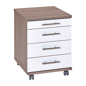 MÖBELPARTNER Amatis Rollcontainer trüffeleiche, weiß-glanz 4 Auszüge 42,0 x 50,0 x 57,0 cm von MÖBELPARTNER